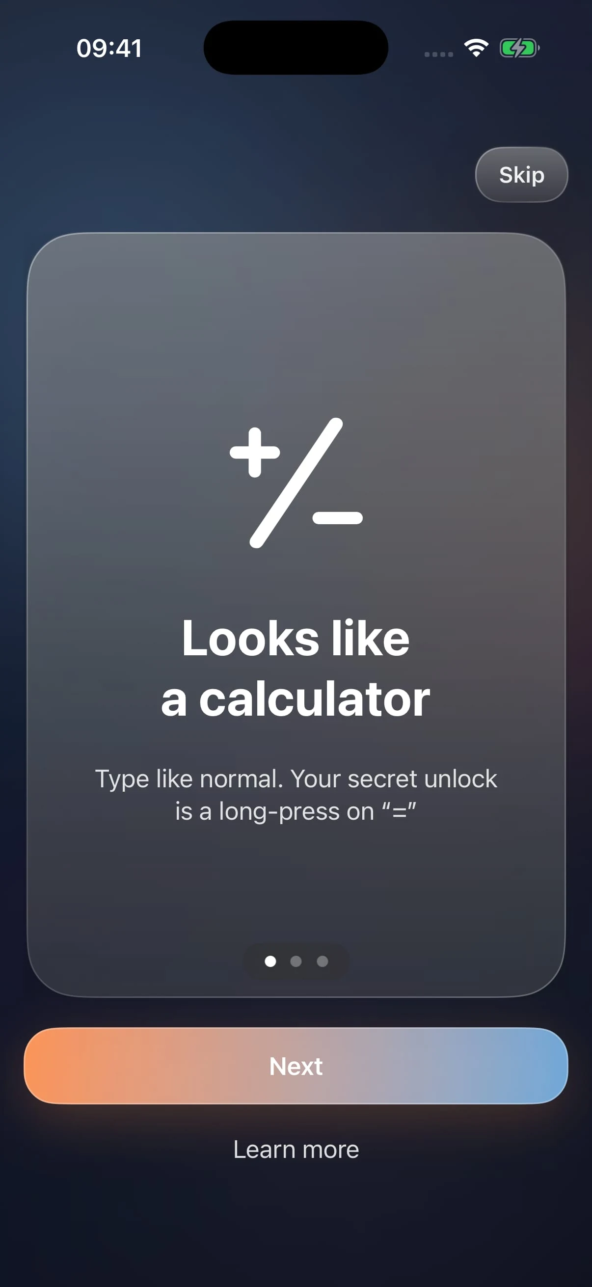 CalcVault — onboarding appearance